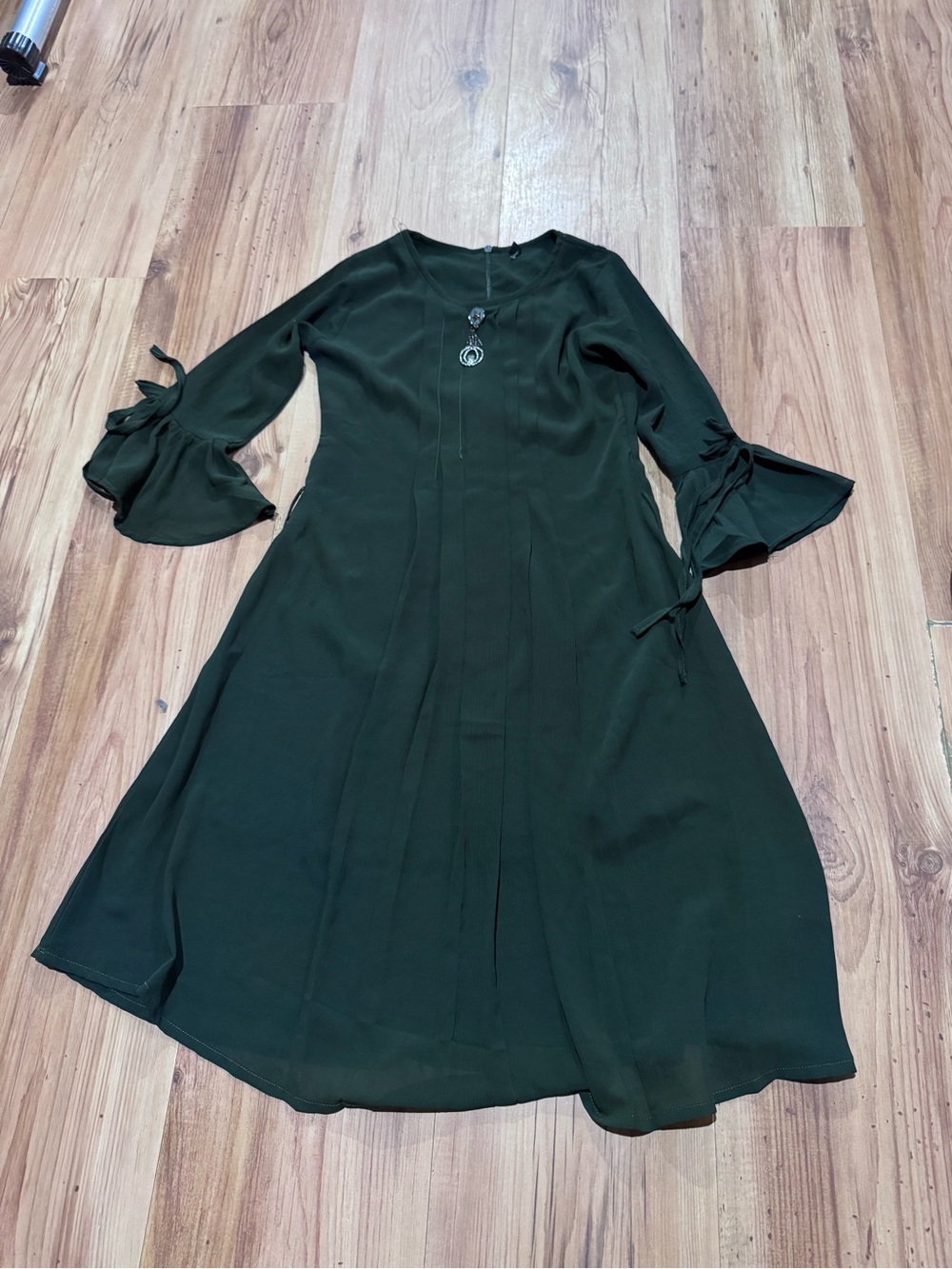 Dark Green Bell Sleeve A-Line Dress